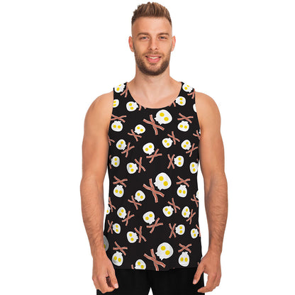 Skull Fried Egg And Bacon Pattern Print Men's Tank Top
