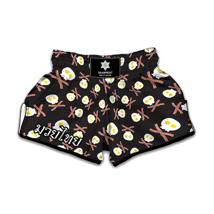 Skull Fried Egg And Bacon Pattern Print Muay Thai Boxing Shorts