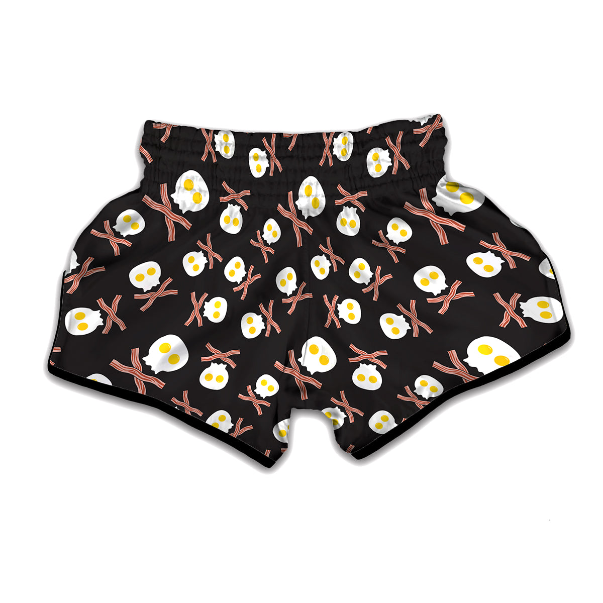 Skull Fried Egg And Bacon Pattern Print Muay Thai Boxing Shorts