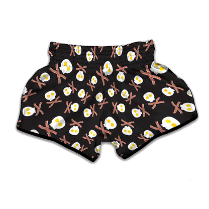 Skull Fried Egg And Bacon Pattern Print Muay Thai Boxing Shorts