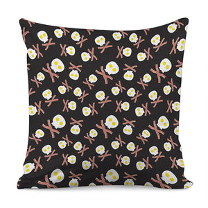 Skull Fried Egg And Bacon Pattern Print Pillow Cover