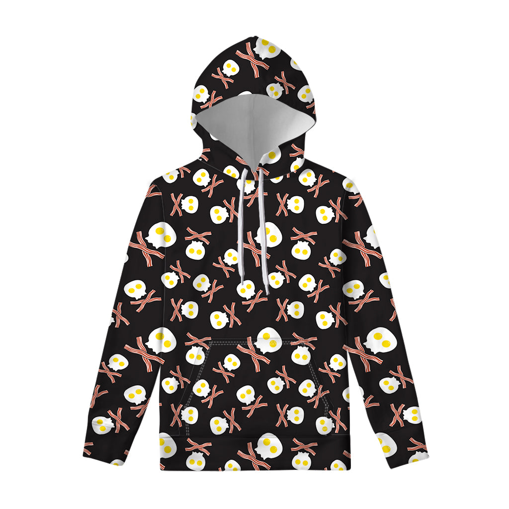 Skull Fried Egg And Bacon Pattern Print Pullover Hoodie