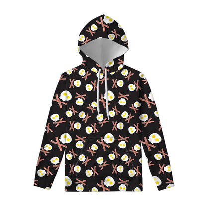 Skull Fried Egg And Bacon Pattern Print Pullover Hoodie