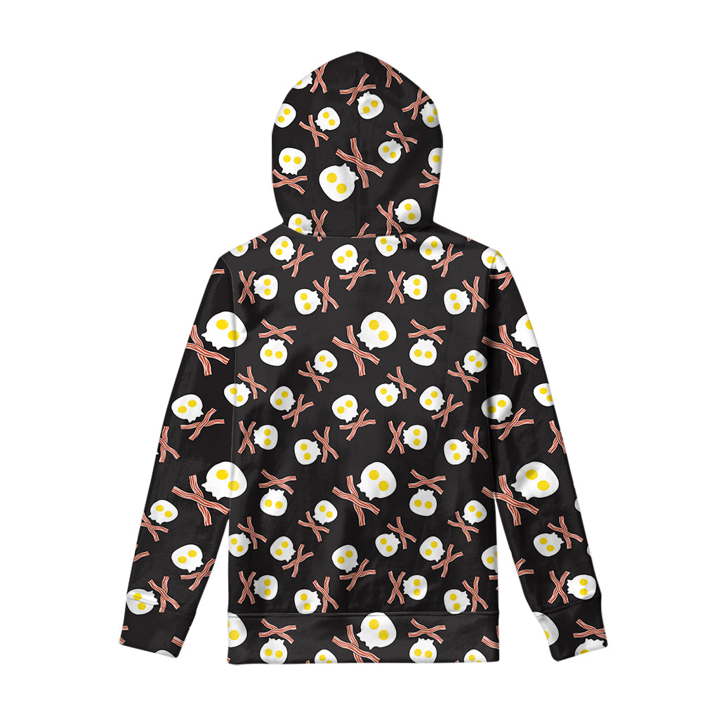 Skull Fried Egg And Bacon Pattern Print Pullover Hoodie
