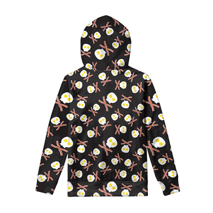 Skull Fried Egg And Bacon Pattern Print Pullover Hoodie