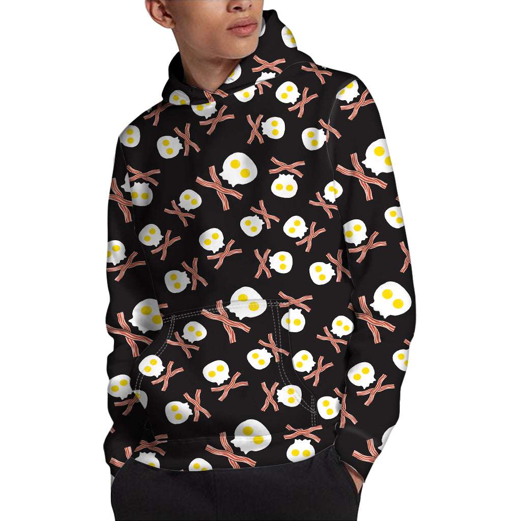 Skull Fried Egg And Bacon Pattern Print Pullover Hoodie