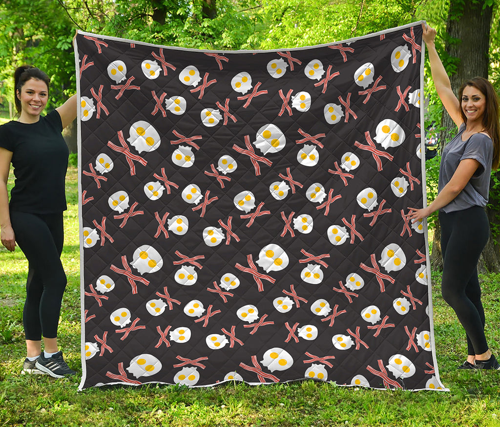 Skull Fried Egg And Bacon Pattern Print Quilt