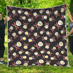 Skull Fried Egg And Bacon Pattern Print Quilt