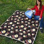 Skull Fried Egg And Bacon Pattern Print Quilt