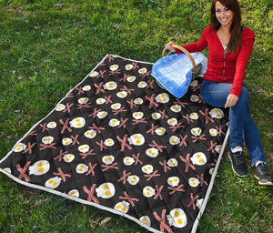 Skull Fried Egg And Bacon Pattern Print Quilt