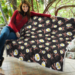 Skull Fried Egg And Bacon Pattern Print Quilt