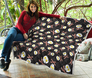 Skull Fried Egg And Bacon Pattern Print Quilt