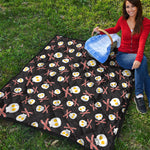 Skull Fried Egg And Bacon Pattern Print Quilt