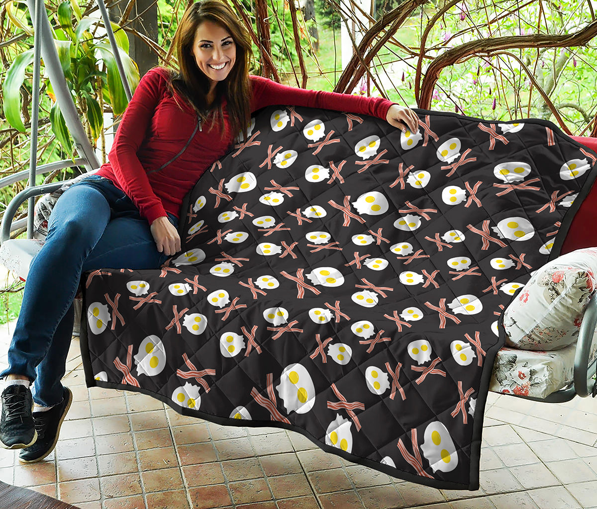 Skull Fried Egg And Bacon Pattern Print Quilt