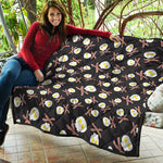 Skull Fried Egg And Bacon Pattern Print Quilt