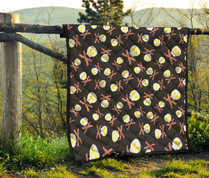 Skull Fried Egg And Bacon Pattern Print Quilt