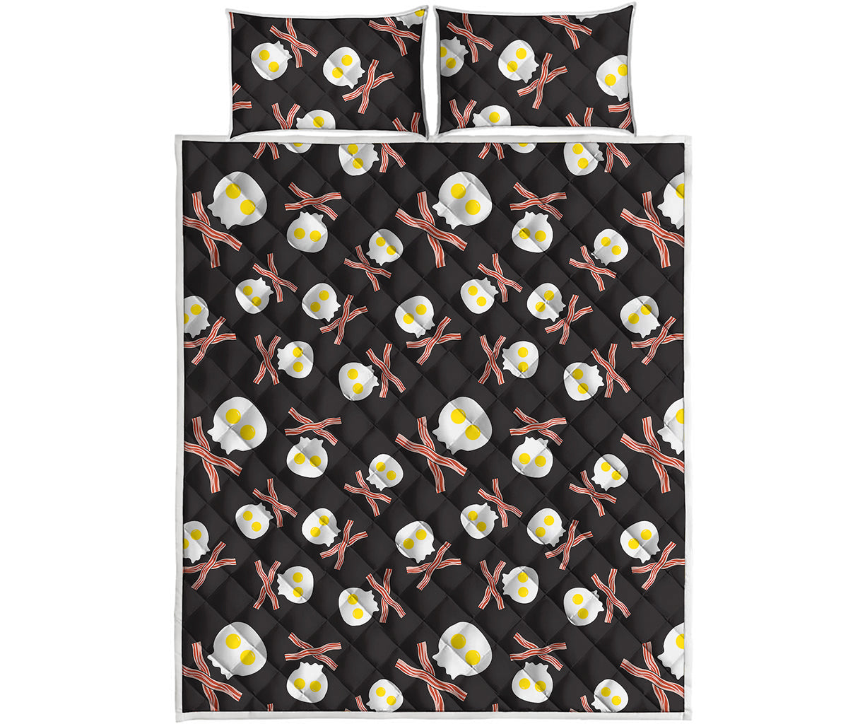 Skull Fried Egg And Bacon Pattern Print Quilt Bed Set