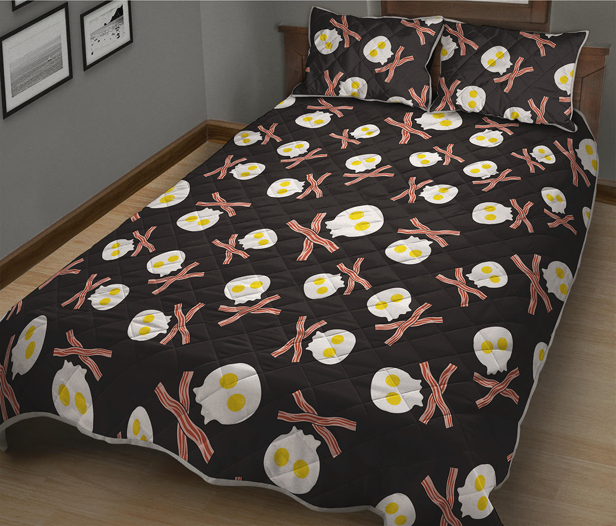 Skull Fried Egg And Bacon Pattern Print Quilt Bed Set