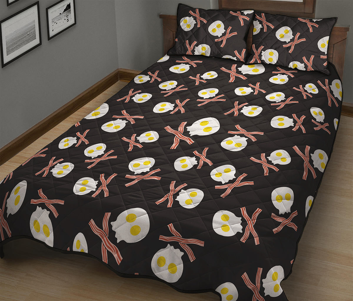 Skull Fried Egg And Bacon Pattern Print Quilt Bed Set