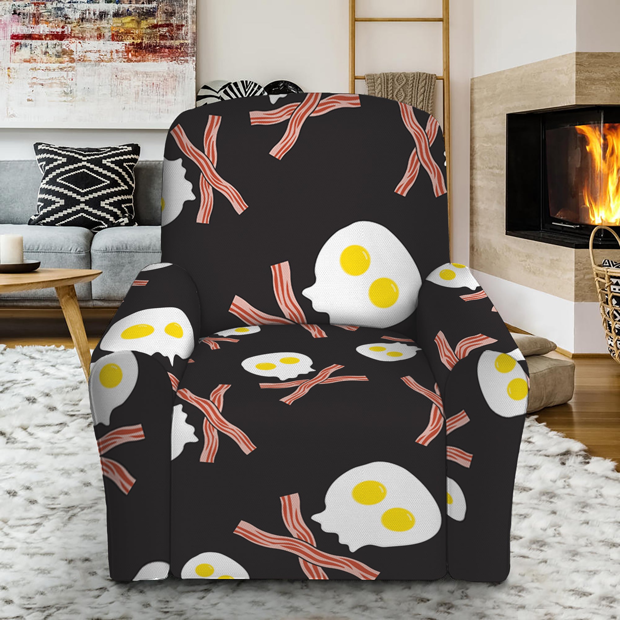 Skull Fried Egg And Bacon Pattern Print Recliner Slipcover