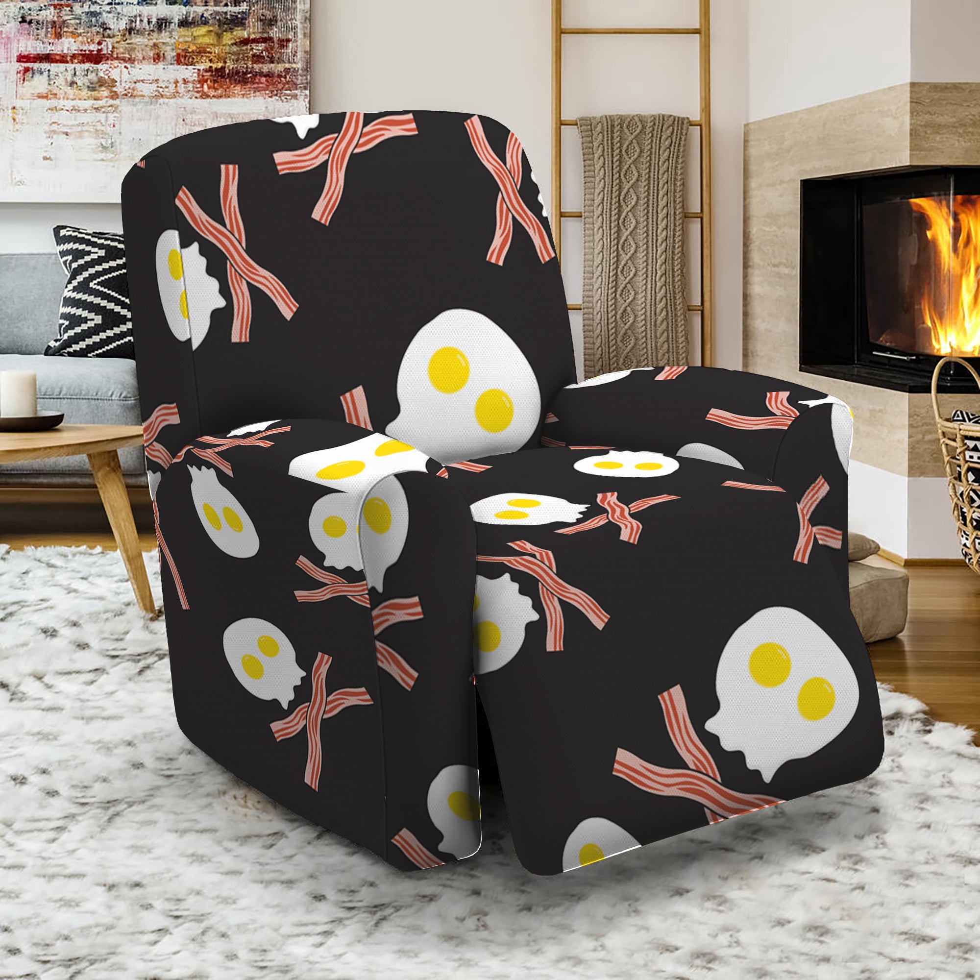 Skull Fried Egg And Bacon Pattern Print Recliner Slipcover