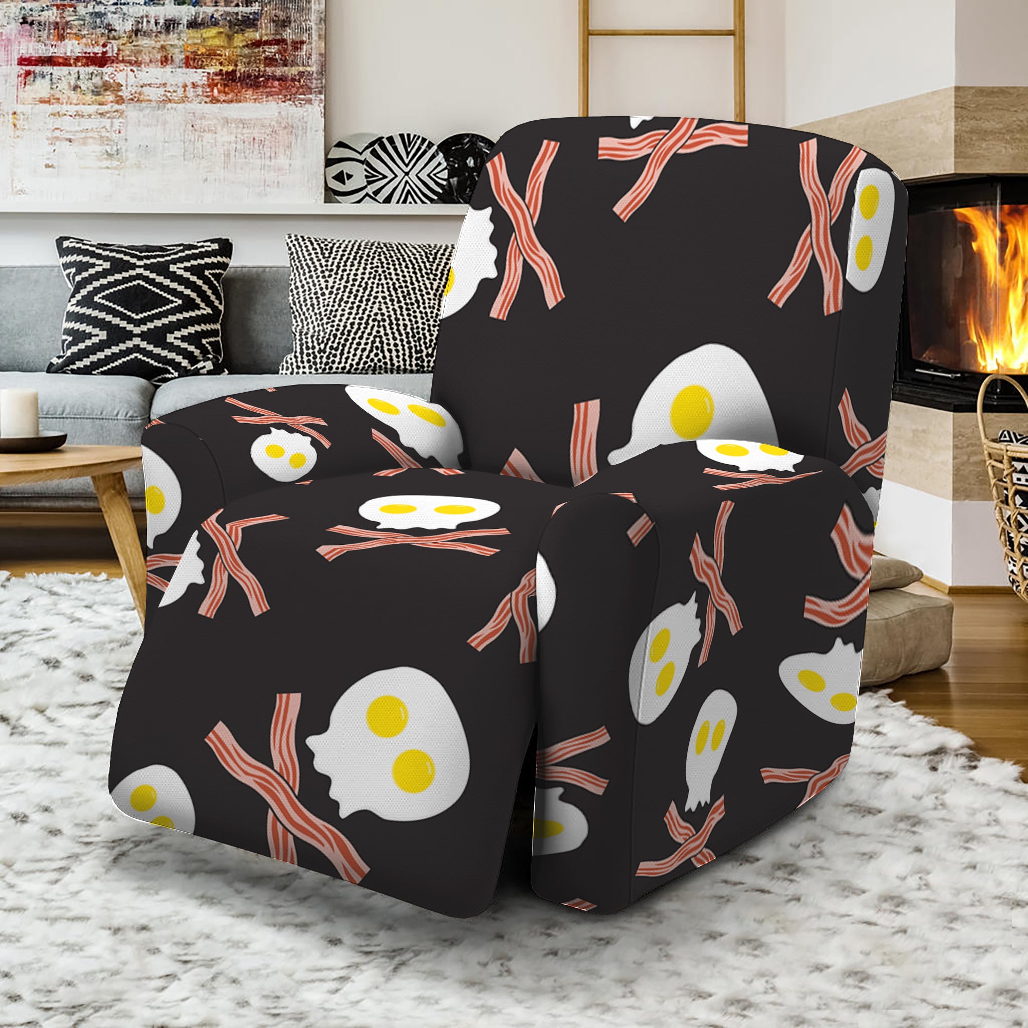 Skull Fried Egg And Bacon Pattern Print Recliner Slipcover