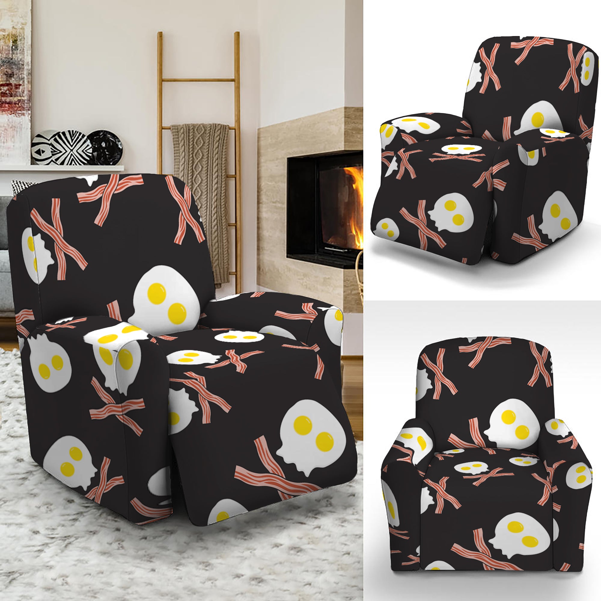 Skull Fried Egg And Bacon Pattern Print Recliner Slipcover