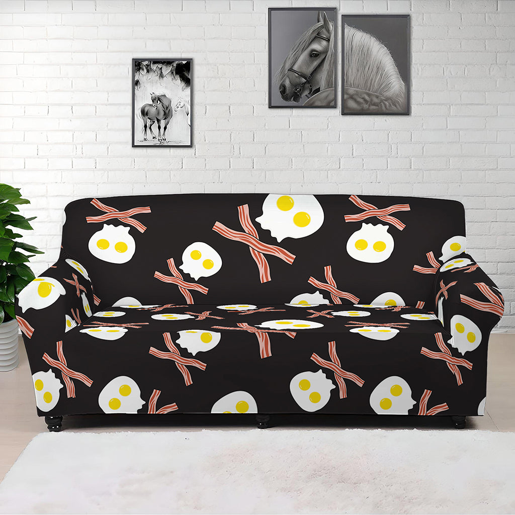 Skull Fried Egg And Bacon Pattern Print Sofa Cover