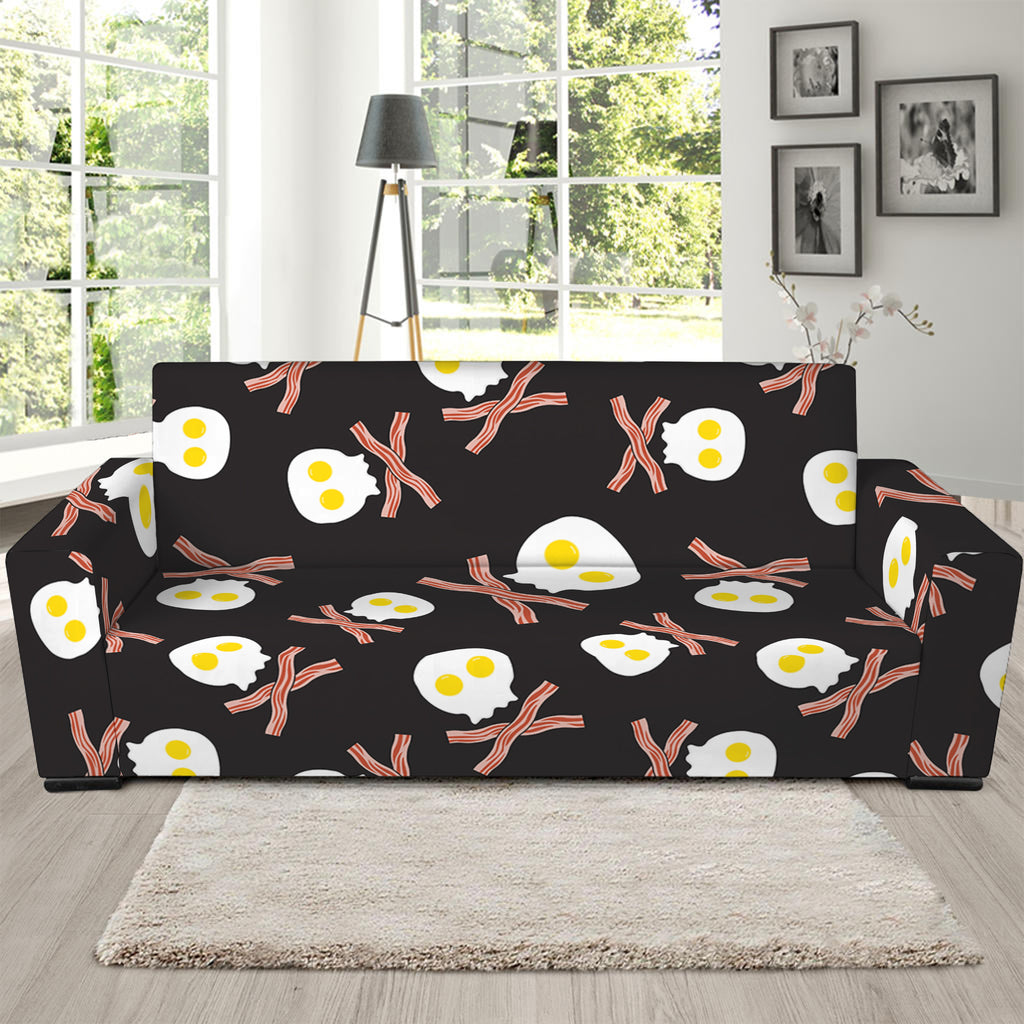 Skull Fried Egg And Bacon Pattern Print Sofa Slipcover