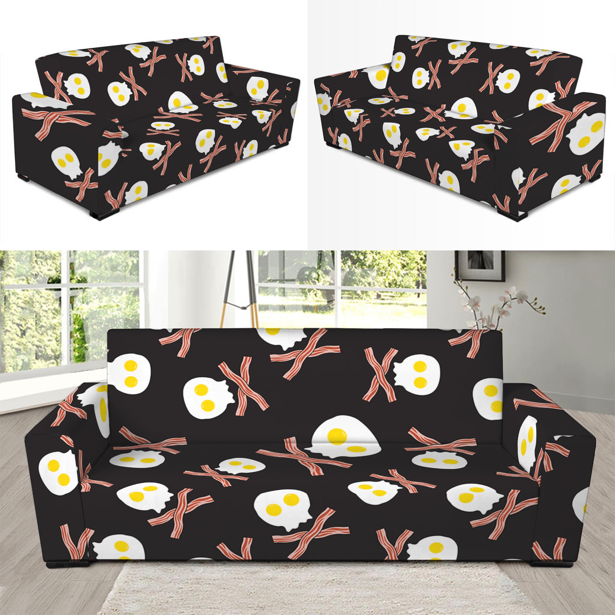 Skull Fried Egg And Bacon Pattern Print Sofa Slipcover