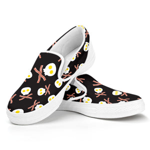 Skull Fried Egg And Bacon Pattern Print White Slip On Shoes