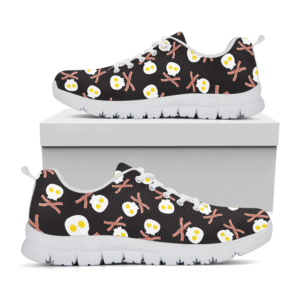 Skull Fried Egg And Bacon Pattern Print White Sneakers