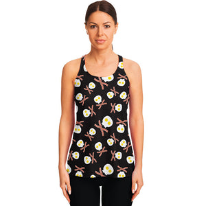 Skull Fried Egg And Bacon Pattern Print Women's Racerback Tank Top