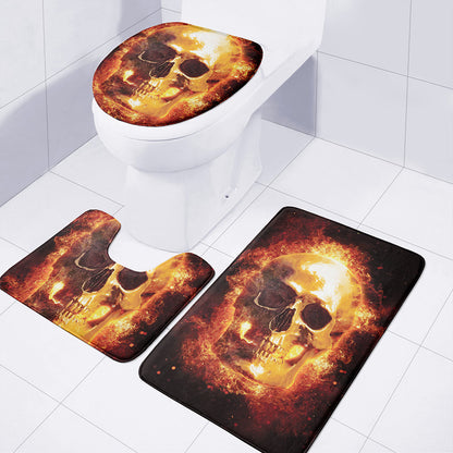 Skull In Flames Print 3 Piece Bath Mat Set