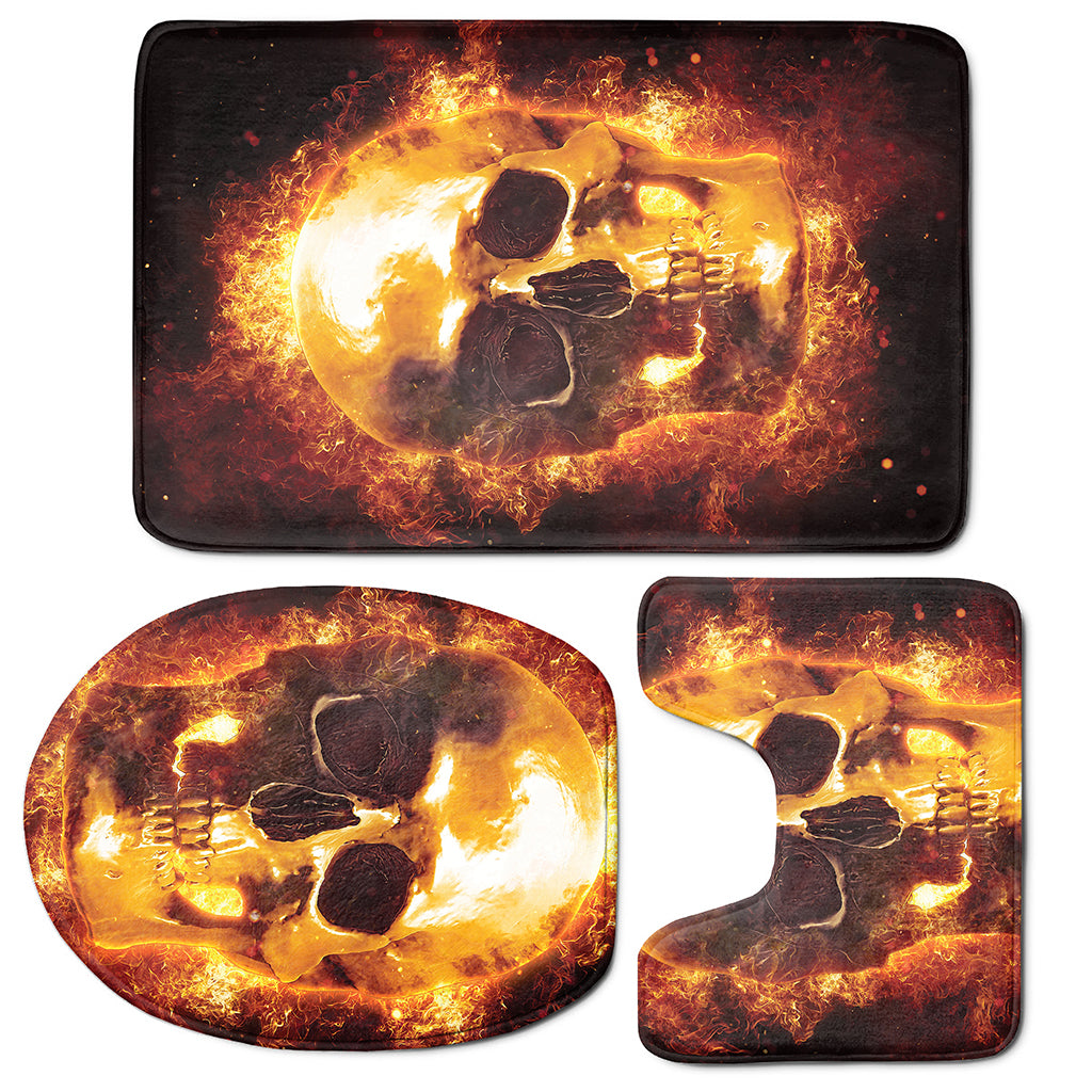 Skull In Flames Print 3 Piece Bath Mat Set