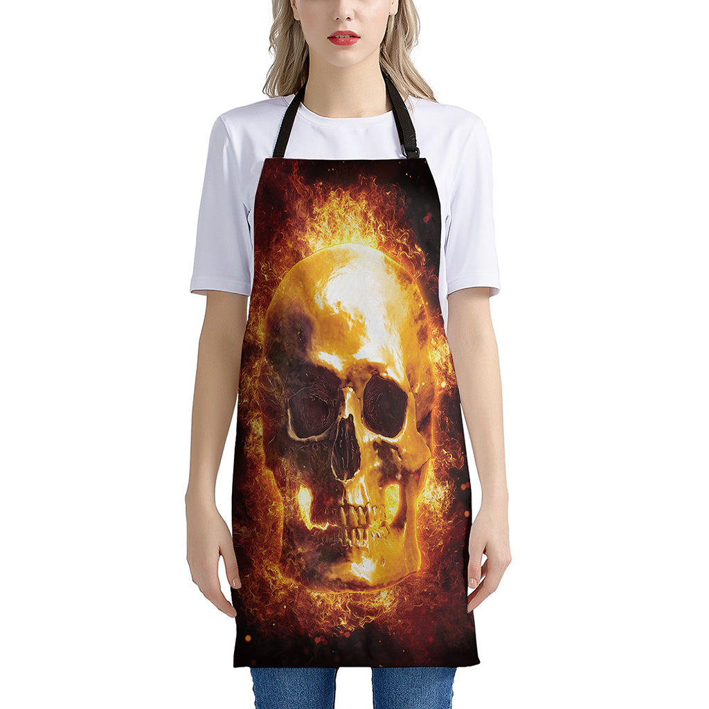 Skull In Flames Print Apron