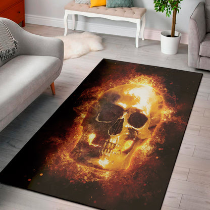 Skull In Flames Print Area Rug