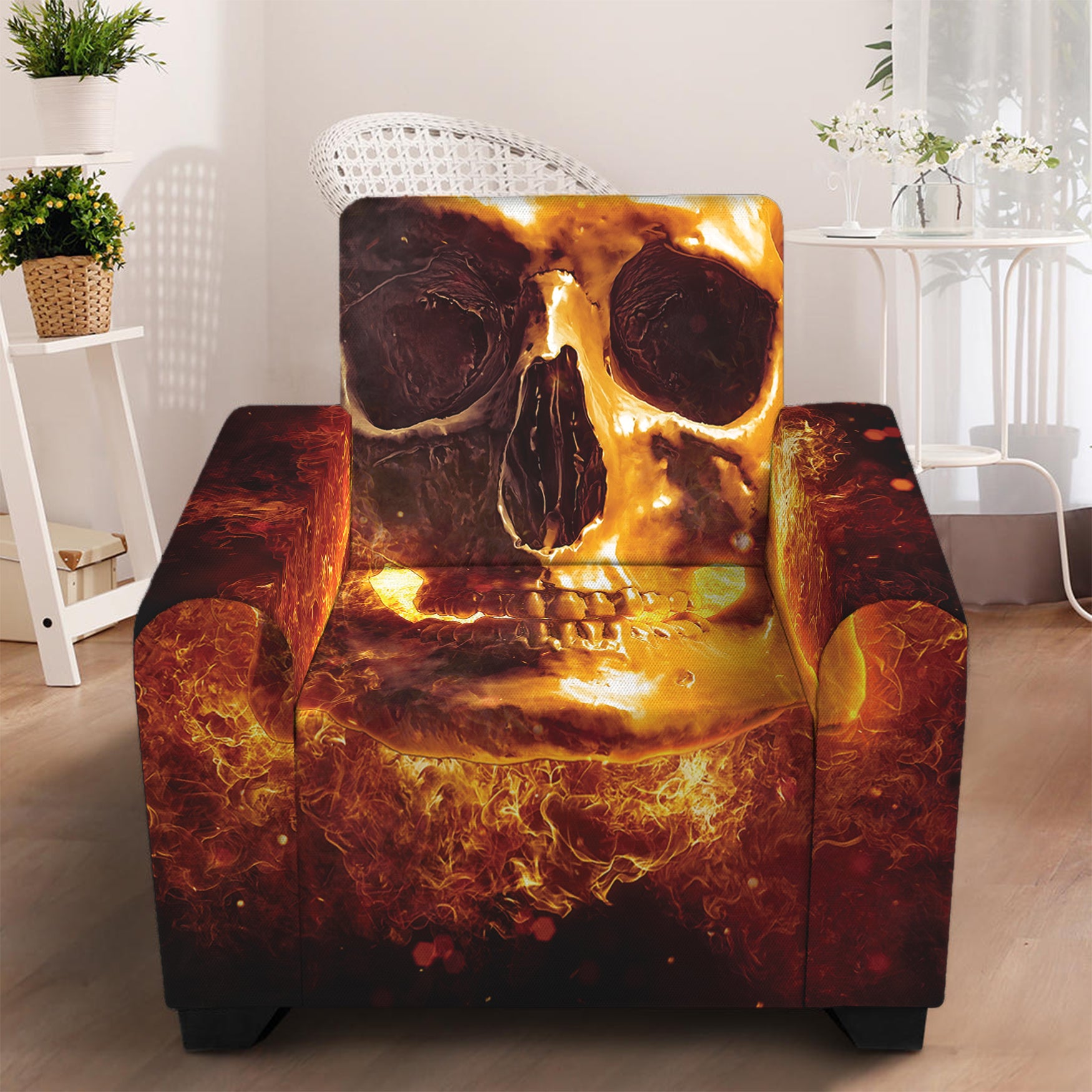 Skull In Flames Print Armchair Slipcover