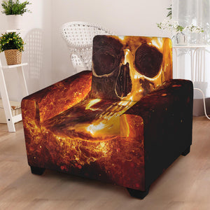 Skull In Flames Print Armchair Slipcover