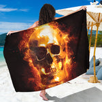 Skull In Flames Print Beach Sarong Wrap