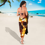 Skull In Flames Print Beach Sarong Wrap