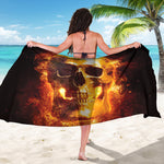 Skull In Flames Print Beach Sarong Wrap