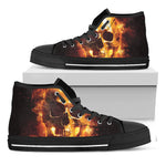 Skull In Flames Print Black High Top Shoes