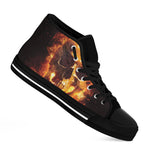 Skull In Flames Print Black High Top Shoes