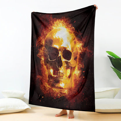 Skull In Flames Print Blanket