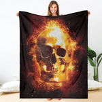 Skull In Flames Print Blanket