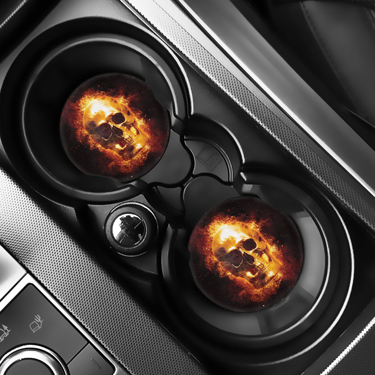 Skull In Flames Print Car Coasters