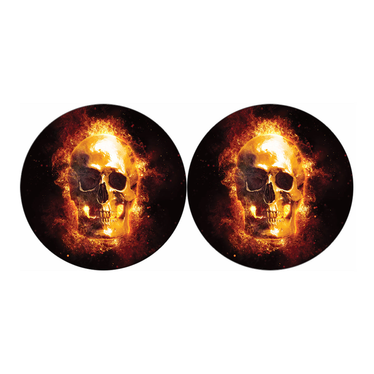 Skull In Flames Print Car Coasters