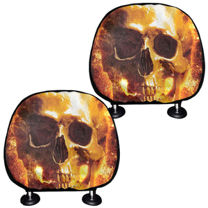 Skull In Flames Print Car Headrest Covers