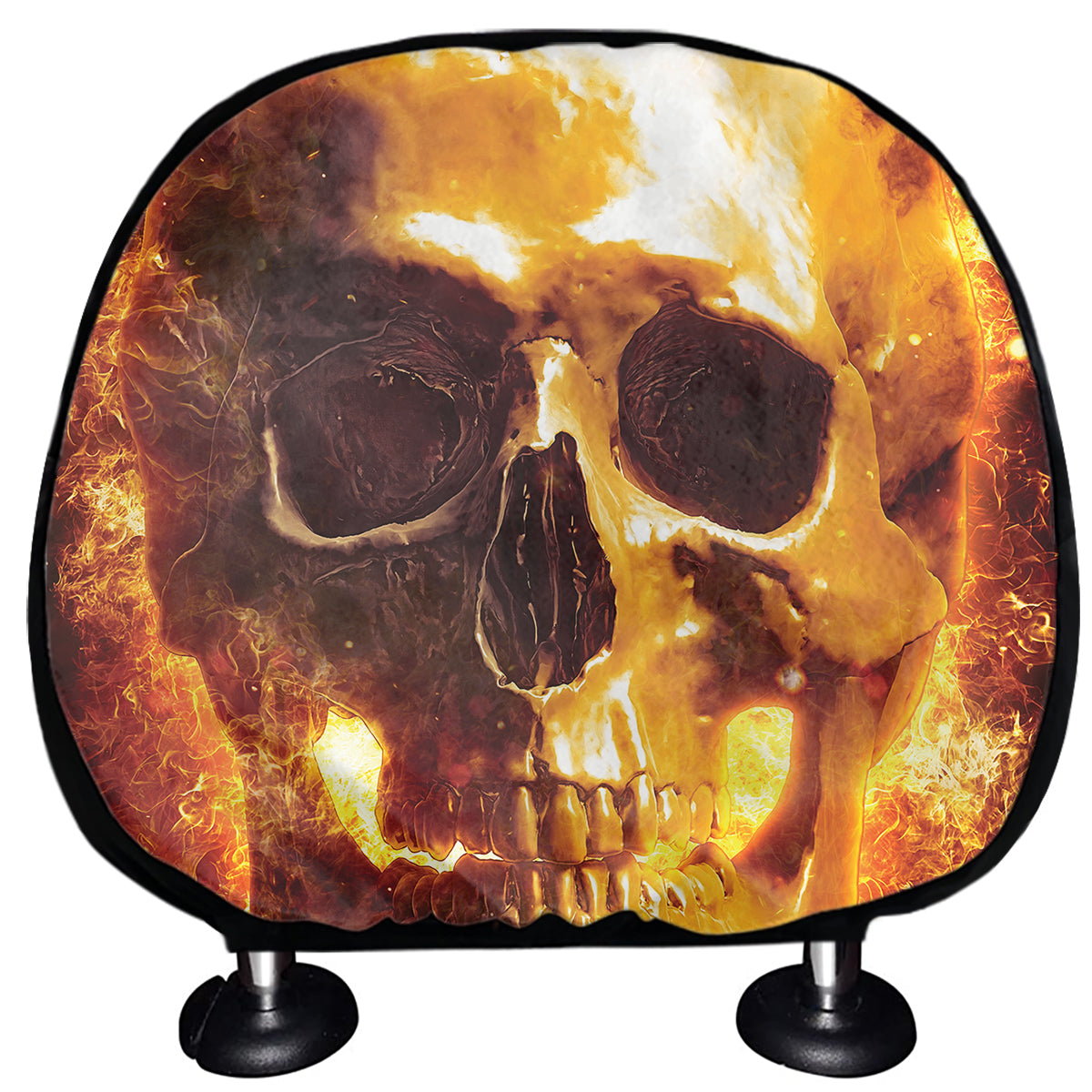 Skull In Flames Print Car Headrest Covers